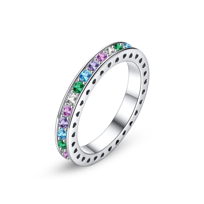 925 Silver Fashion Inlaid Zircon Colored Gemstones Light Luxury Rings