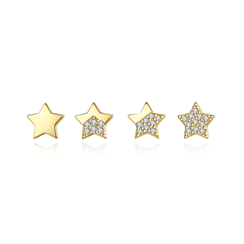 Five-pointed Star With Diamond 925 Silver Zircon Set Of Four Earrings