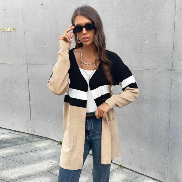 Casual Fashion Contrast Long Sleeve Sweaters & Cardigans