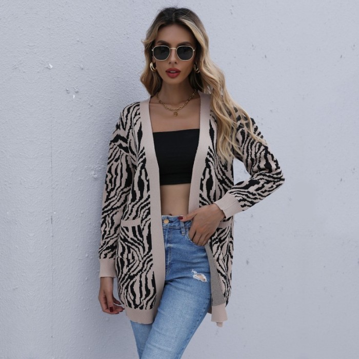 Fashion Casual Leopard Print Long Sleeve Sweaters & Cardigans