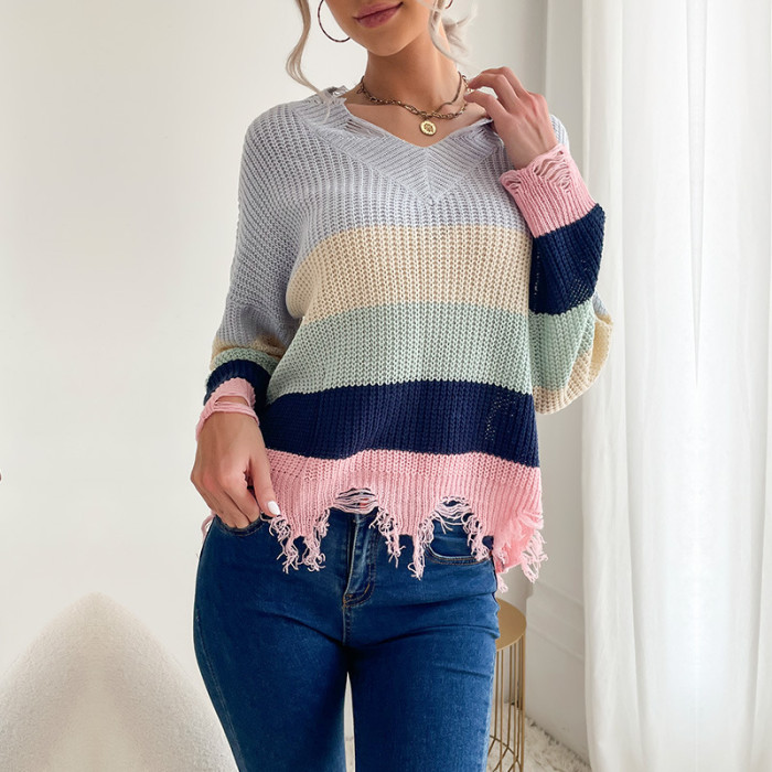 Casual Long Sleeve Shabby Bottoming V-Neck Sweaters & Cardigans