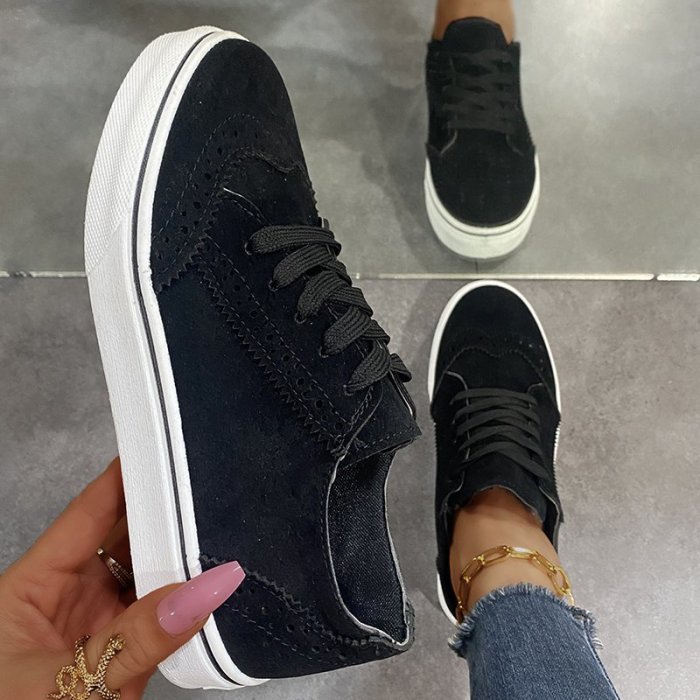 Large Tie Comfortable Casual Round Toe Flat Solid Sneakers