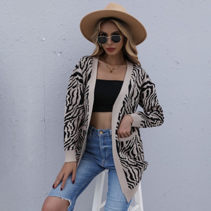 Fashion Casual Leopard Print Long Sleeve Sweaters & Cardigans
