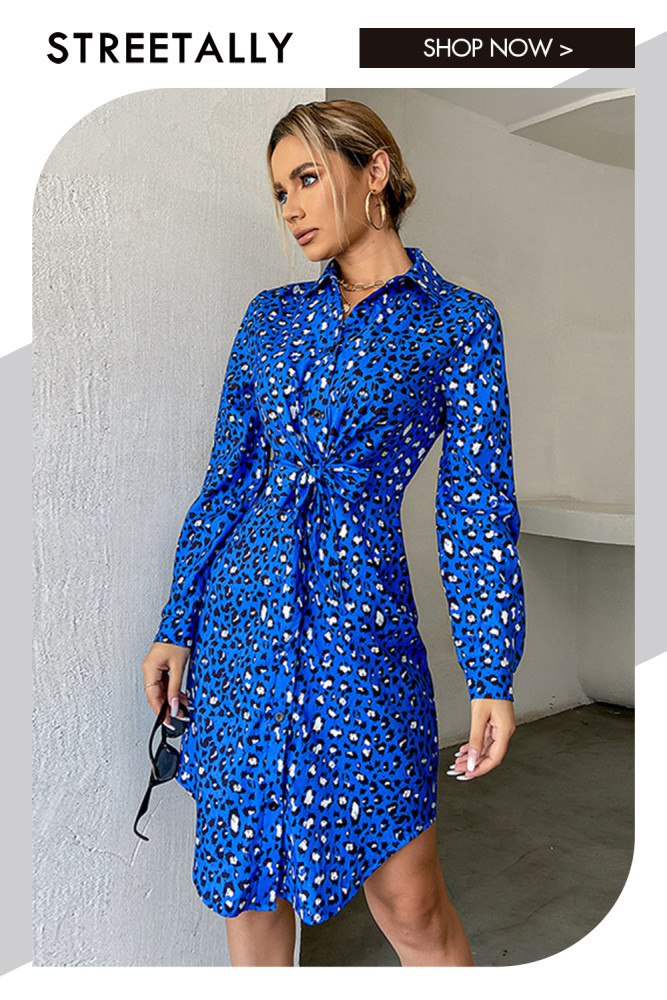 Lapel Printed Long Sleeves Tie-Up Mid-Rise Casual Dresses