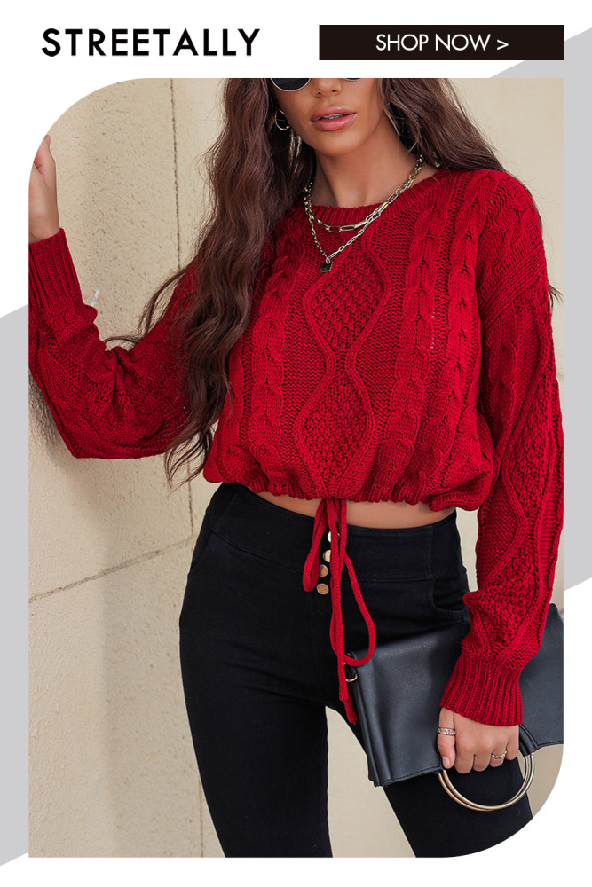 Long Sleeve Knit Crew Neck Casual Solid Sweaters & Cardigans