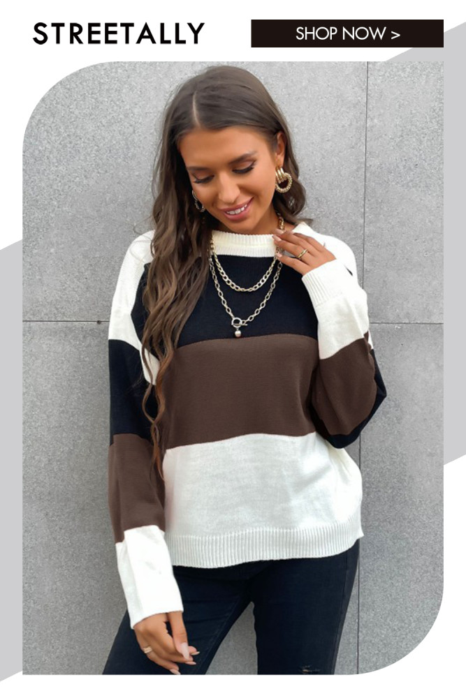 Casual Fashion Loose Panel Long Sleeve Crew Neck Sweaters & Cardigans