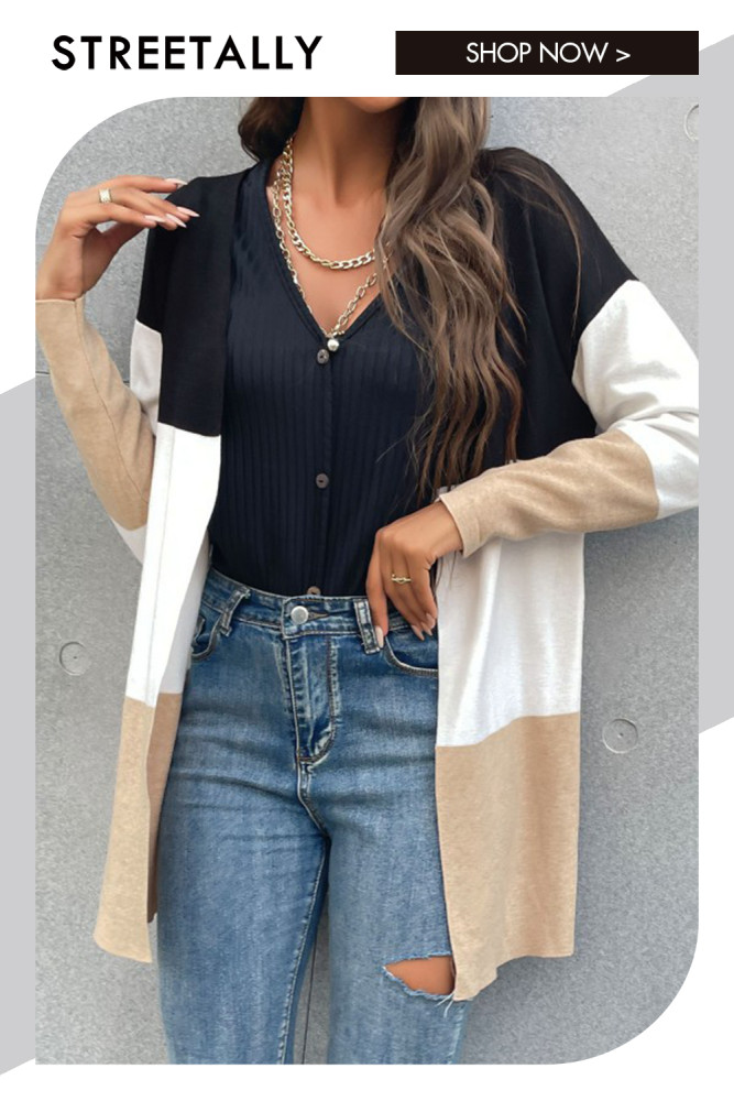 Casual Sweater Fashion Colorblock Long Sleeve Sweaters & Cardigans