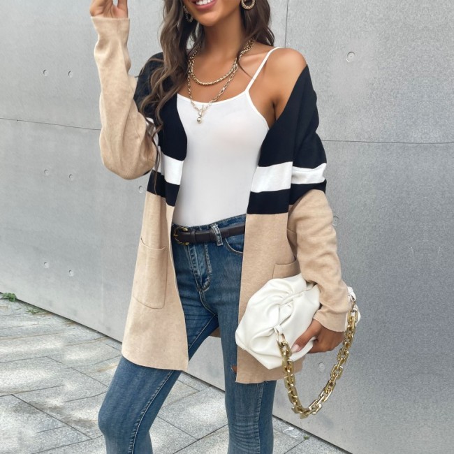 Casual Fashion Contrast Long Sleeve Sweaters & Cardigans