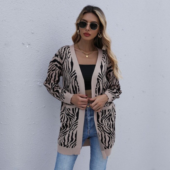 Fashion Casual Leopard Print Long Sleeve Sweaters & Cardigans