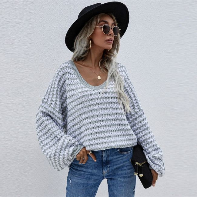 Pullover Striped V-Neck Oversized Loose Casual Sweaters & Cardigans