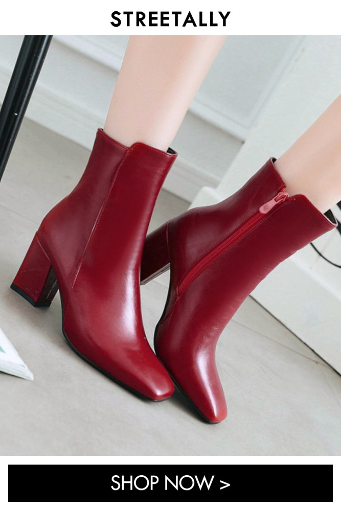 Thick Heel Square Toe Low Bar Simple Versatile Large Size Ankle Boots