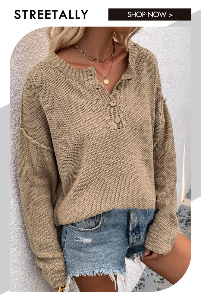 Solid Color Plus Size V-Neck Street Trender Sweaters & Cardigans
