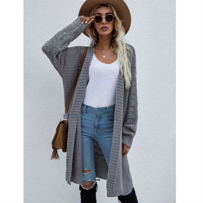 Long Solid Fashion Hemp Pattern Sweaters & Cardigans
