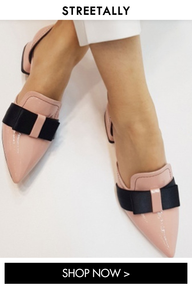 Fashion Pointed Toe Elegant Leather Bow Leather Low Heels