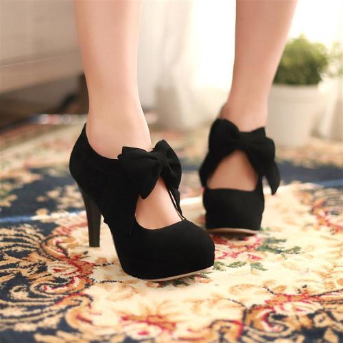 Large Size Bow Zipper Solid Color Fashion And Elegant Heels