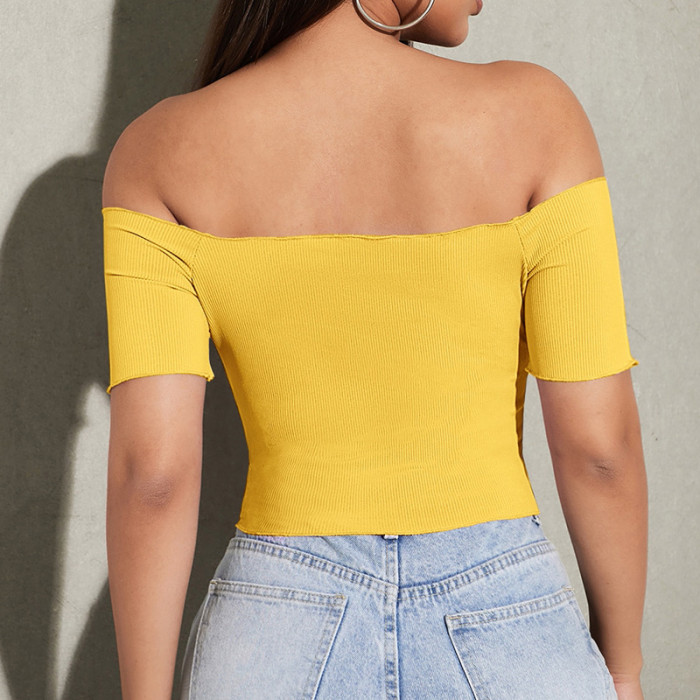 Sexy One Shoulder Ruched Solid Color Tube Top Short Sleeves Blouses & Shirts