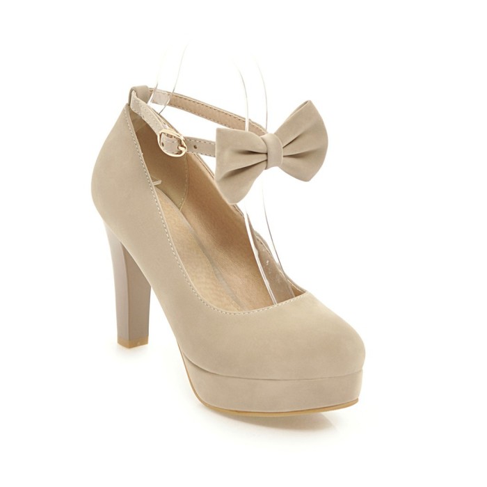 Solid Color Thin Heel Shallow Bow Casual Large Size Heels