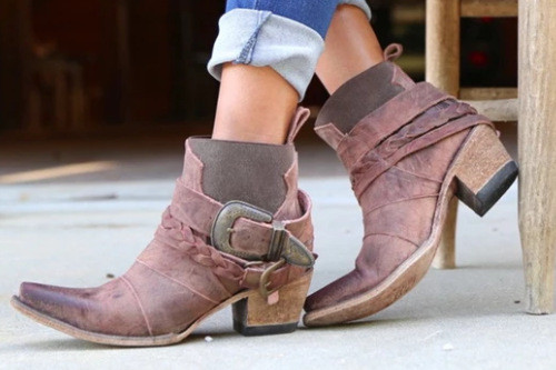 Vintage Chunky Heel Buckle Strap Plus Size Fashion Ankle Boots