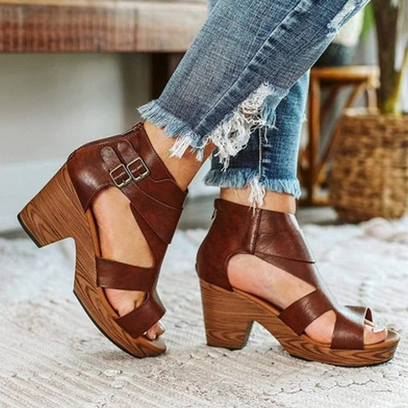 Wedge Cutout Vintage Plus Size Buckle Fashion Heels