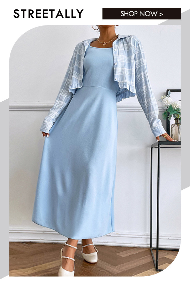 Casual Long Skirt Plaid Commuter Two-piece Outfits