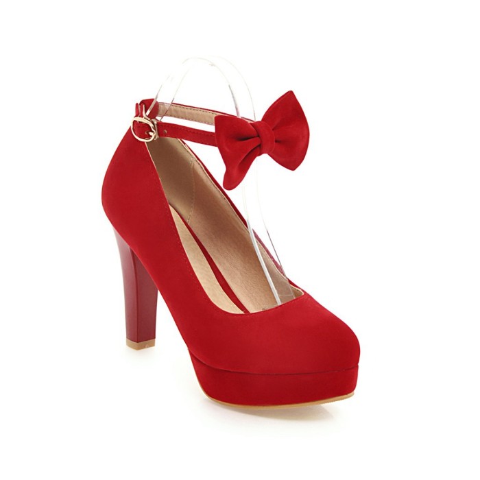 Solid Color Thin Heel Shallow Bow Casual Large Size Heels