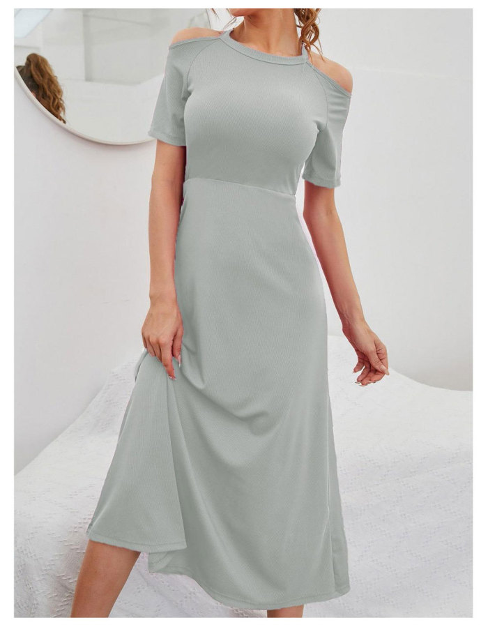 Short Sleeve Elegant Sexy Solid Color Crew Neck Midi Dresses