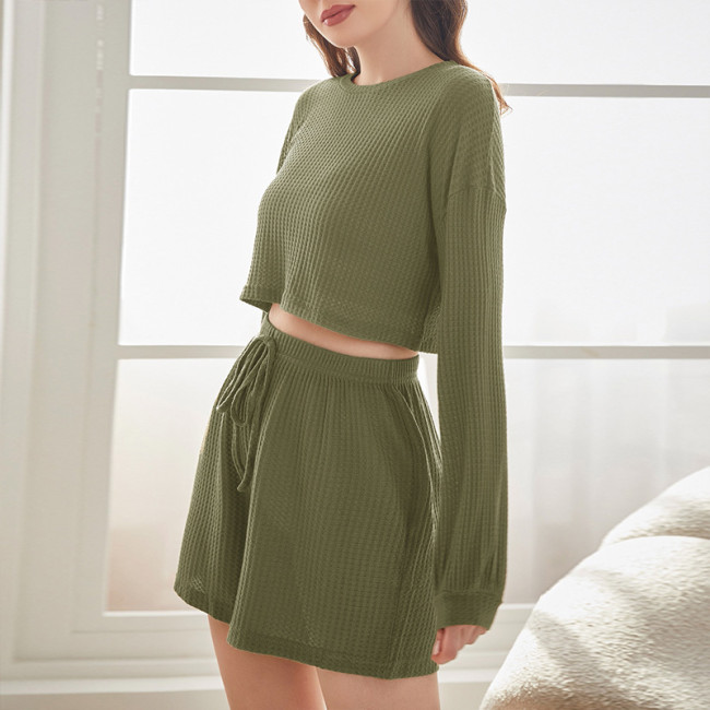 Long Sleeve Elegant Solid Color Crew Neck Casual Two-piece Outfits