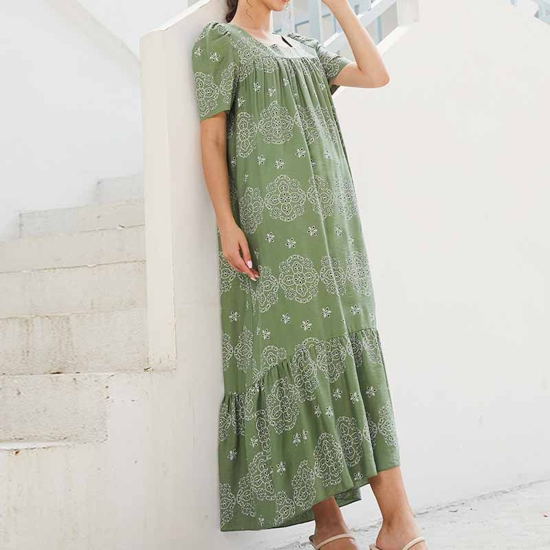 Short Sleeve French Floral Niche Loose Personality Maxi Dresses