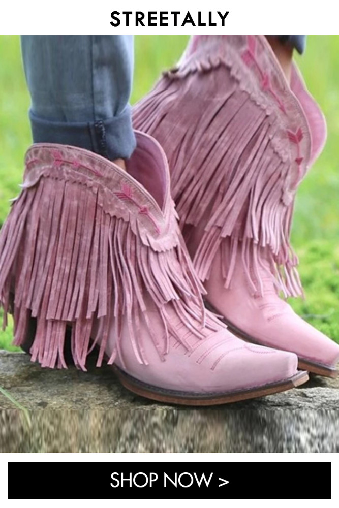 Fashion Medium Heel Plus Size Tassel Solid Color Ankle Boots