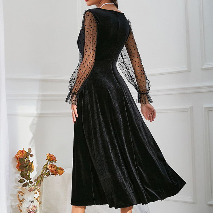 French Lace Sleeves Elegant Solid Square Neck Midi Dresses