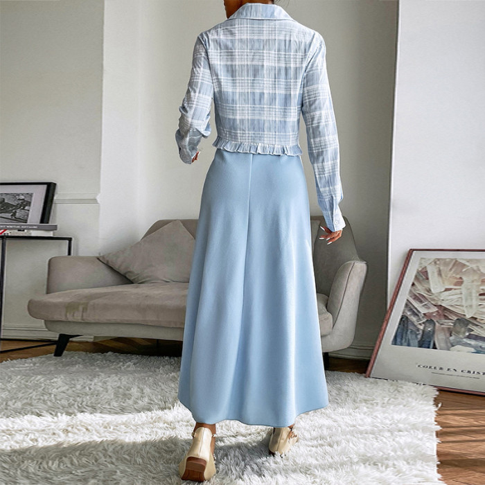 Casual Long Skirt Plaid Commuter Two-piece Outfits