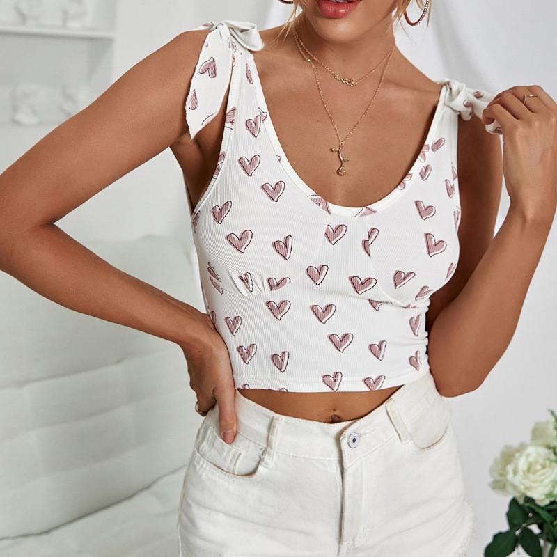 Floral Pit Strip Sleeveless Threaded Heart Print Camis & Vests