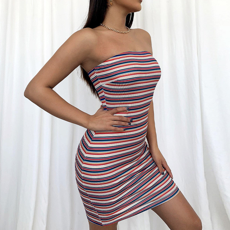Tube Top Slim Striped Sexy Bodycon Dresses