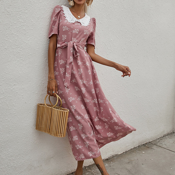 French Short Sleeves Swinging Temperament Commuter Maxi Dresses