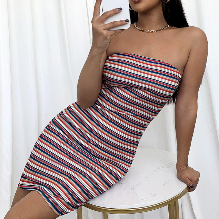 Tube Top Slim Striped Sexy Bodycon Dresses