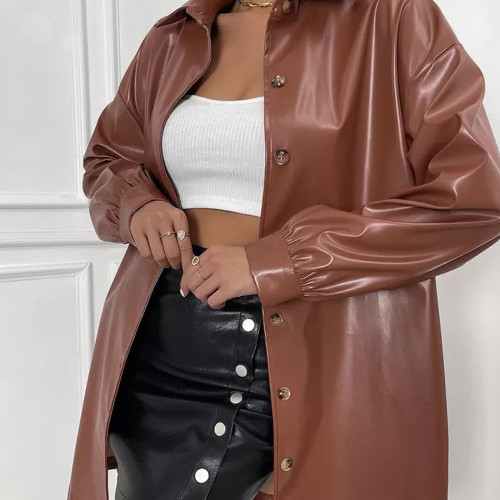 Leather Jackets Solid Color Locomotive Lapel Loose Jackets