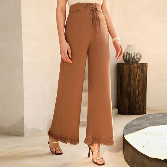 Solid Color Waist Casual Slim Fit Horn Pants