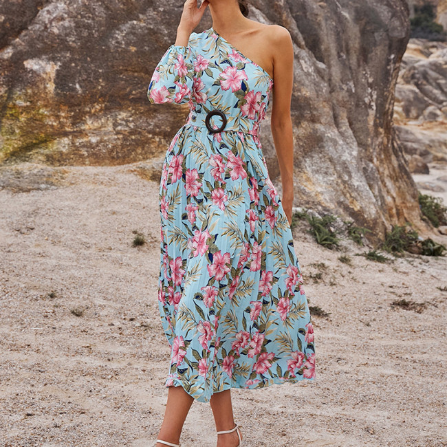 Resort-inspired Floral Cross-shoulder Long-sleeve Maxi Dresses