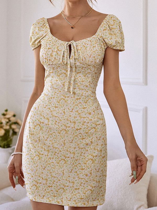 Square Neck Sweet A-Line Elegant Slim Mini Dresses