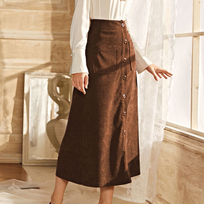 Pack -hip A -line High -waist Slim Slim Solid Color Skirts