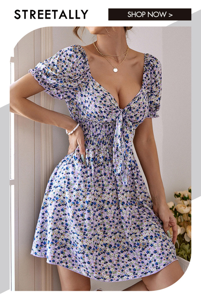 Sexy Bubble Sleeves Are Pure Waist Printed Elegance Mini Dresses