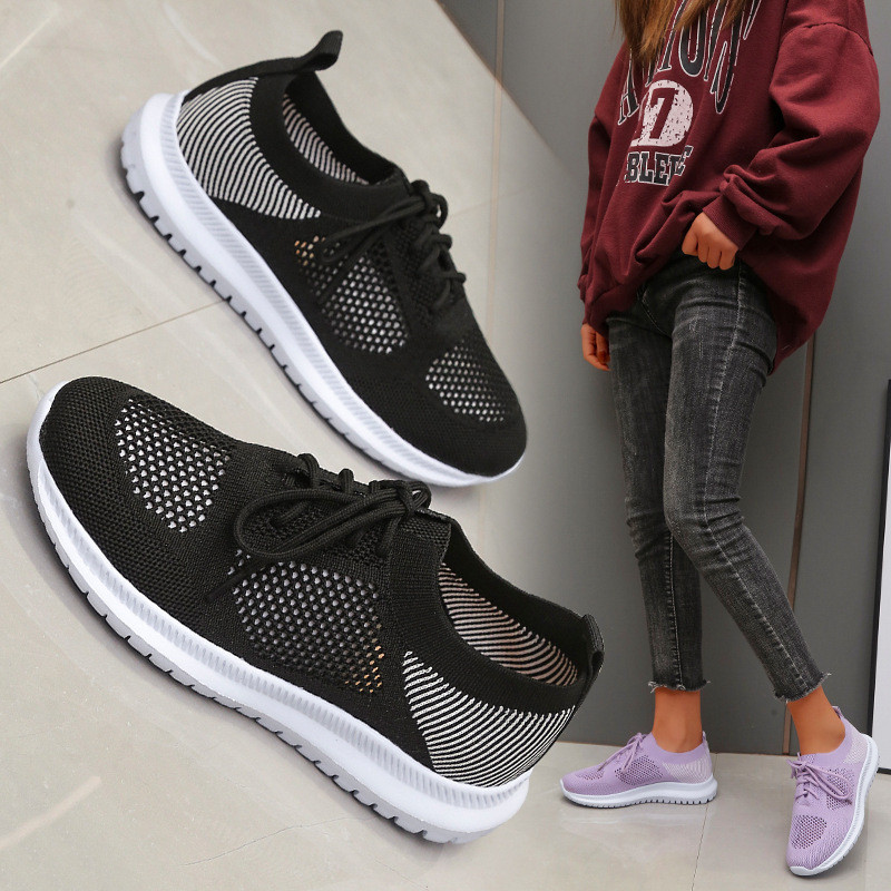 Large Size Cutout Flyknit Breathable Lightweight Flat Sneakers