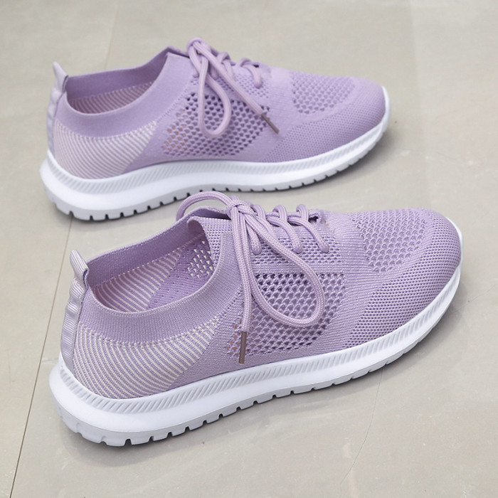 Large Size Cutout Flyknit Breathable Lightweight Flat Sneakers