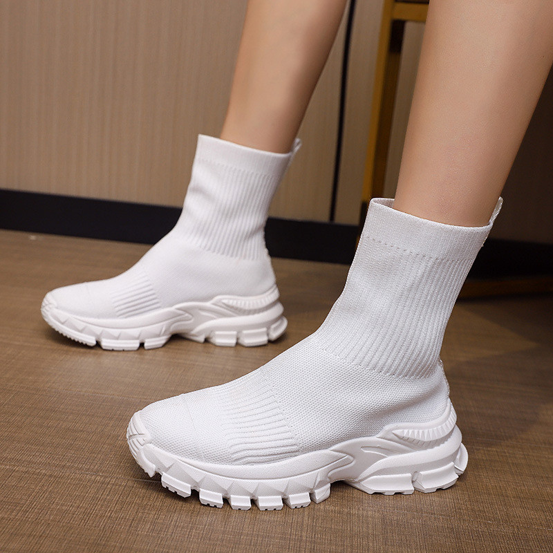 Fashion Flyknit Platform Stretch Knit Sports Ankle Boots