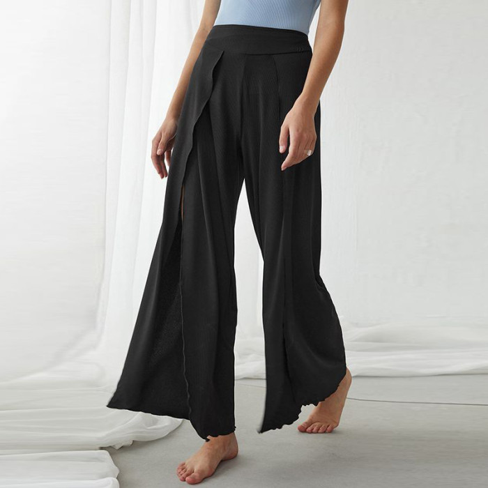 Casual Wide Leg Black Split Stylish and Elegant Pants