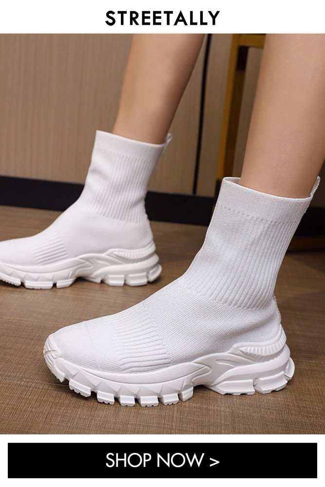 Fashion Flyknit Platform Stretch Knit Sports Ankle Boots