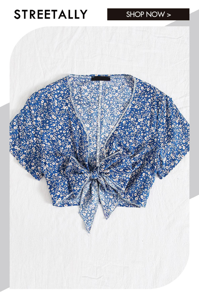 Small Fresh Floral Tie French V-neck Niche Blouses & Shirts