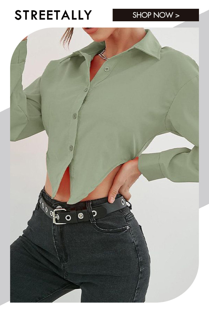 Solid Color Lapel Elegant Long Sleeve Blouses & Shirts
