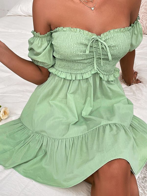 Solid Color One Shoulder Sexy High Waist Short Sleeve Mini Dresses