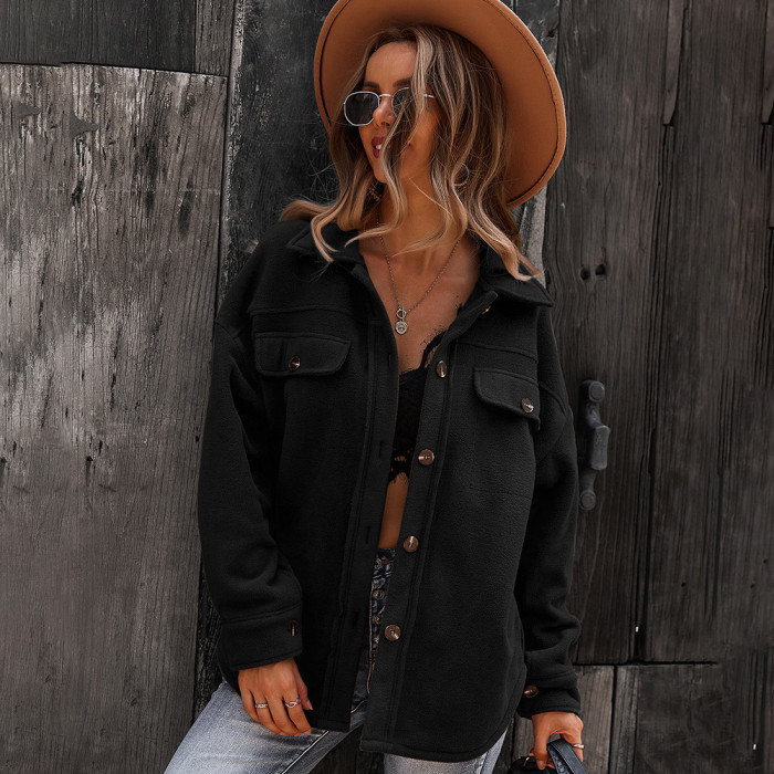 Suede Solid Single Breasted Loose Casual Lapel Coats